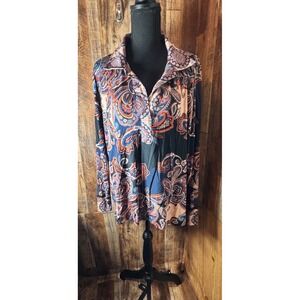 Johnny Was XL‎ Blouse Top Paisley Print Long Sleeve Bohemian